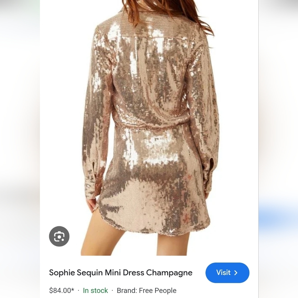 Free People Sophie Sequin Mini Shirt Dress Champagne Gold New Boho Festival Y2K - Picture 5 of 16